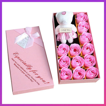 Soap Rose Romantic Scented Bath Soap Flowers Home Decor Fake Flower Wedding Pink Petal Valentine's Day Party Gift Box