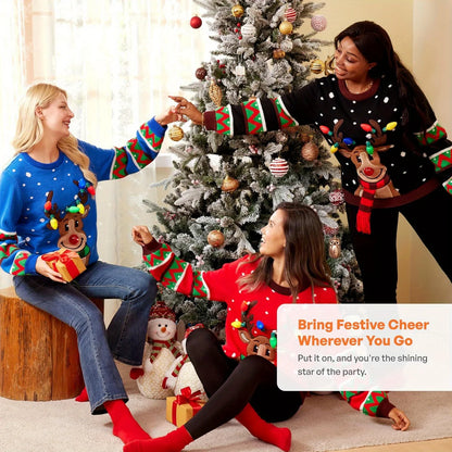 JOYFY Womens LED Light Up Christmas Sweater Christmas Ugly Sweater with Light Bulbs for Women Christmas Gift