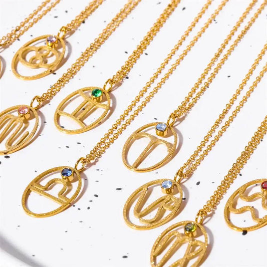 Zodiac Necklace for Women Aries Leo Pisces Sagittarius 12 Constellation Stainless Steel Neck Chains Jewelry Girl Birthday Gifts - HORA GIFT