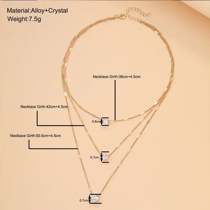 3 Layer Crystal Zircon Necklace Heart Star Multi-layer Pendant Necklace Women Fashion Square Rhinestone Female Necklaces Jewelry