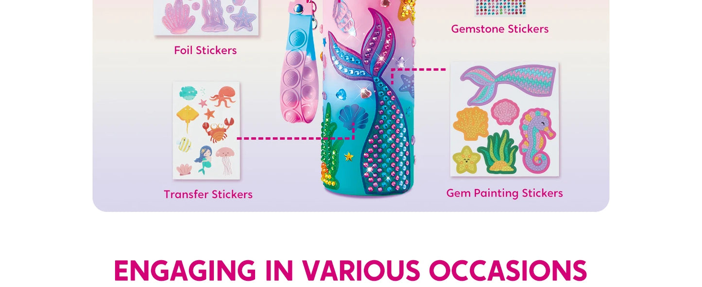 JOYFY Decorate Your Own Water Bottle Kits Mermaid DIY Gem Diamond Painting Crafts Arts for Girls Age 6+ Birthday Christmas