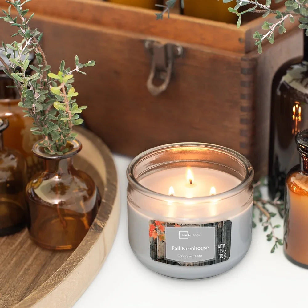 3 Pack Fall Farmhouse Scented 3 Wick Candle Paraffin Wax Bourbon Brown Sugar Pecan Ideal Home Decor Gift