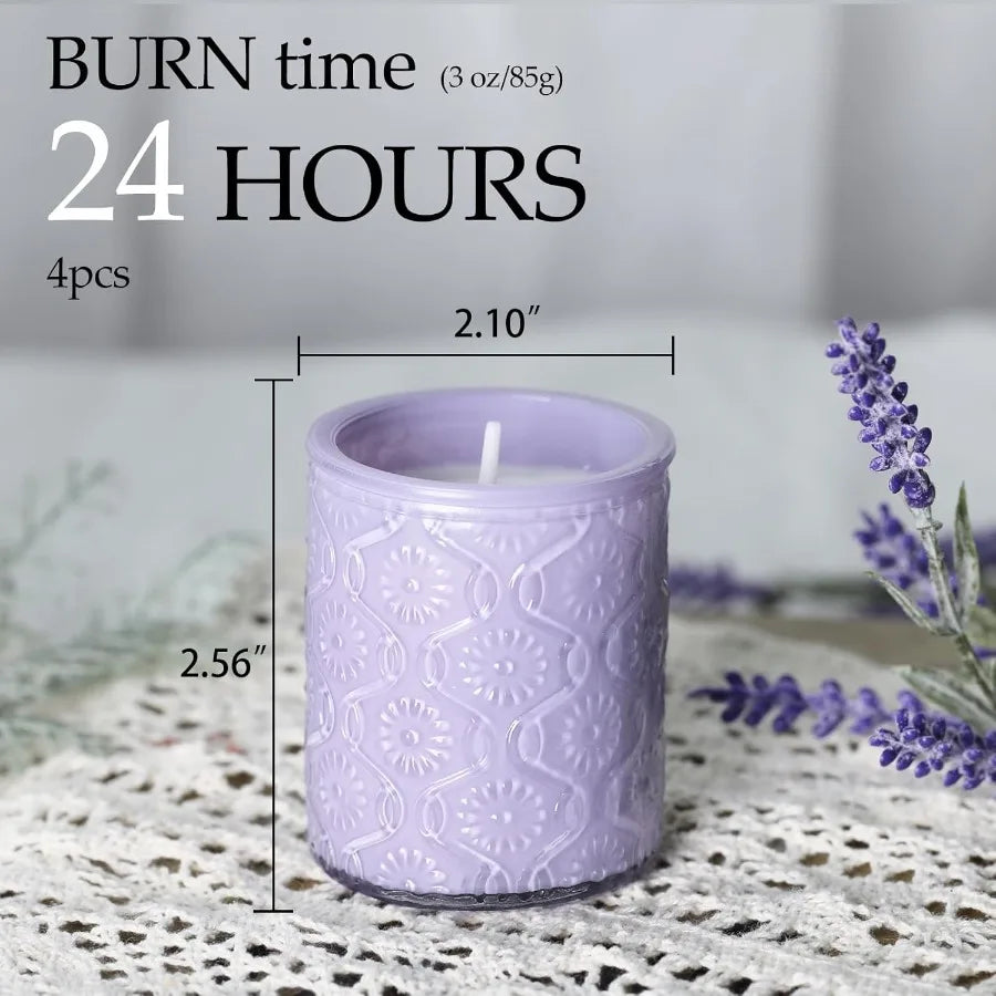12oz Lavender Aromatherapy Candle Gift Set 4 Pack Natural Soy Wax Candles with 24H Burn Time for Relaxation Ideal for Bath Yoga