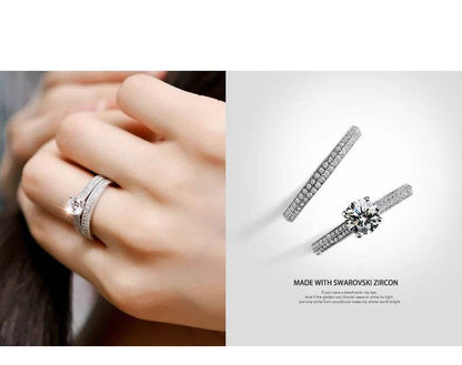 1 pair Vintage Halo 925 Sterling Silver Wedding Ring Set - HORA GIFT
