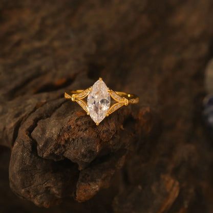 925 Silver 2CT Marquise Moissanite Ring Fine Jewelry Plated with 18k Gold Suitable for Gift Giving Anniversary Birthday Gift