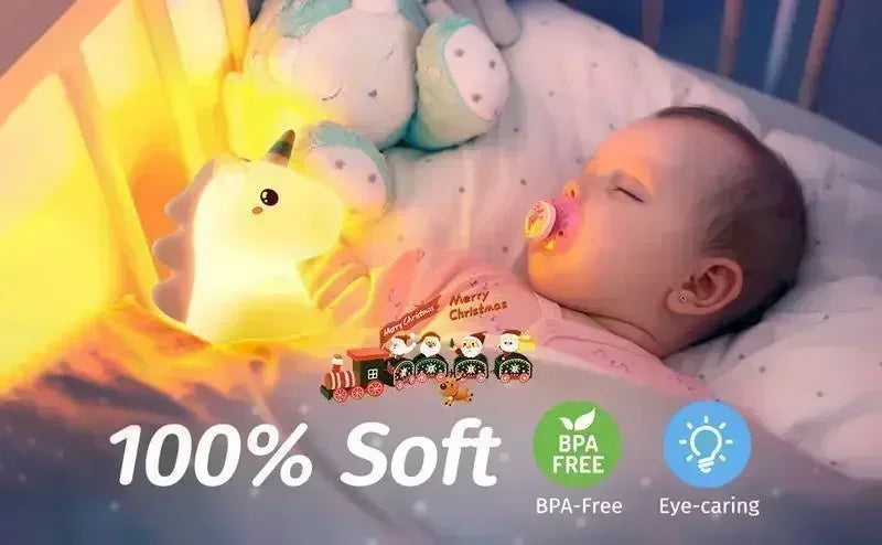 【Perfect Christmas Gift】Adorable Unicorn Silicone Night Light – USB Rechargeable 3-Level Dimmable Touch Lamp