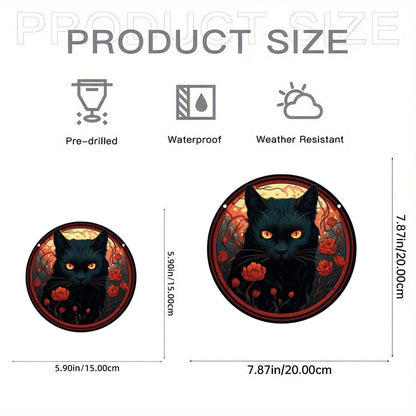 Black Cat Suncatcher - Acrylic Stained Style Window Hanging - HORA GIFT