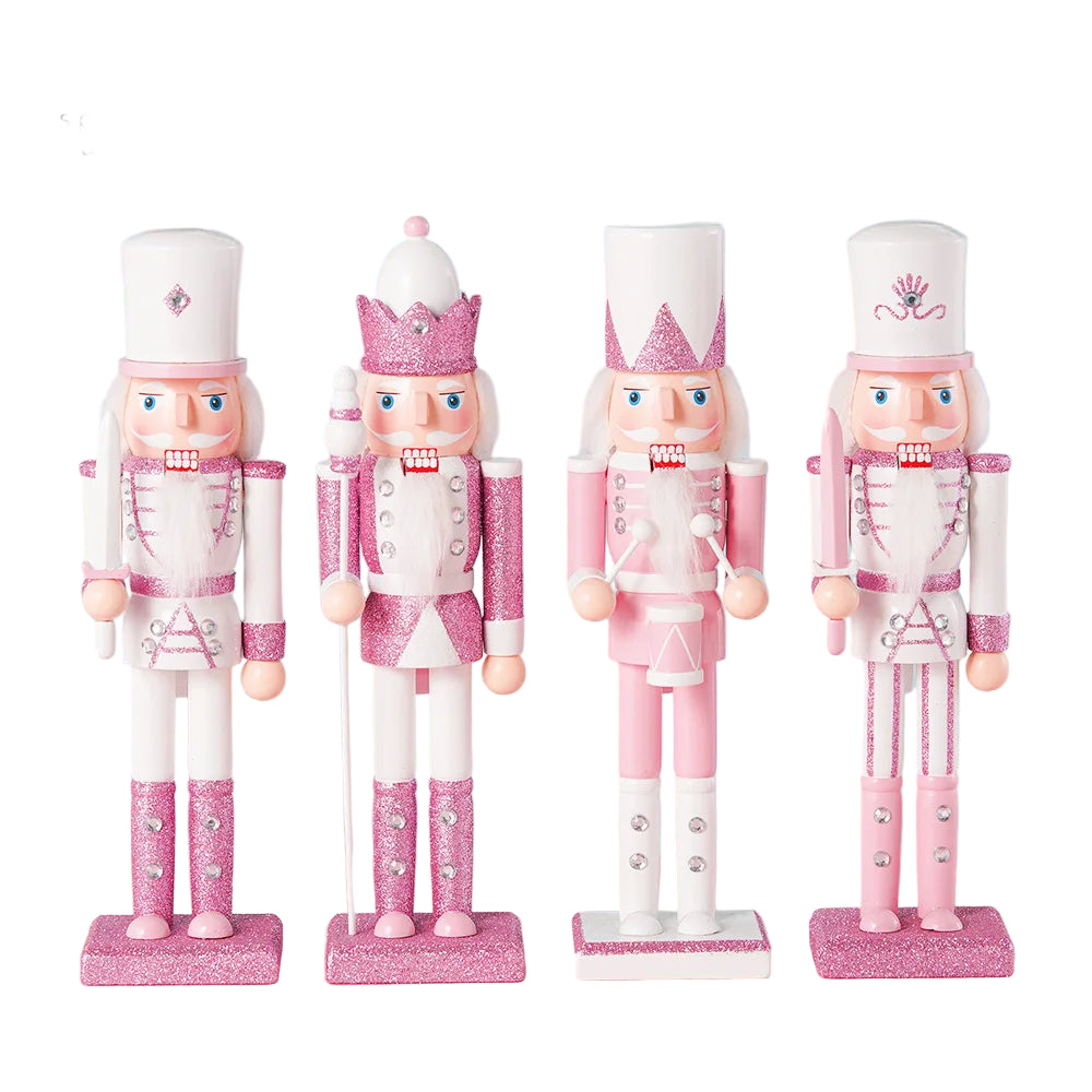 30cm Christmas Wooden Pink King Nutcracker Soldier Ornaments Handmade Pink Puppet Toys Office Desktop Christmas Decoration Gifts