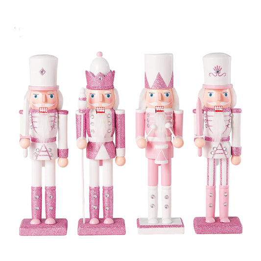 30cm Christmas Wooden Pink King Nutcracker Soldier Ornaments Handmade Pink Puppet Toys Office Desktop Christmas Decoration Gifts