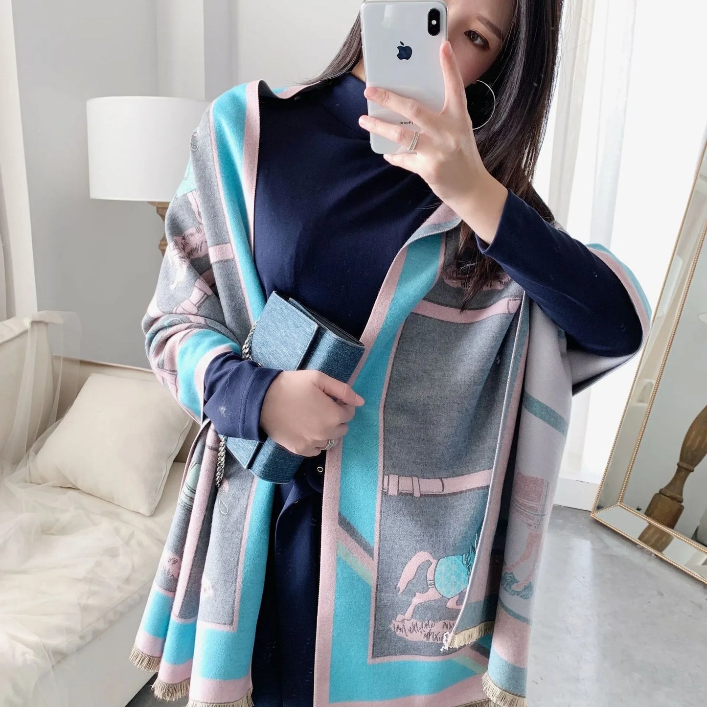 Winter Cashmere Scarf Women Luxury Horse Print Female Shawl Wrap Scarves Lady Thick Warm Blanket Gift Echarpe Pashmina