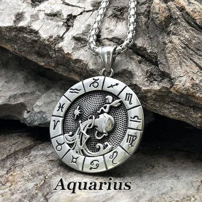 12 Constellation Zodian Signs Pendants Unique Design Horoscope Two-Sided Pendant Necklace for Men  Jewelry Birthday Gifts