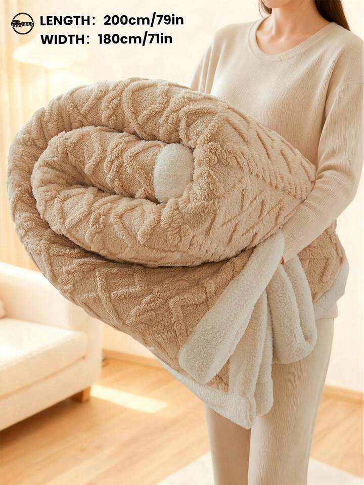 1pc Jacquard Sherpa Weighted Blanket 10lbs for Adults- Soft, Warm, and Thickened Calm Blanket for Ultimate Comfort